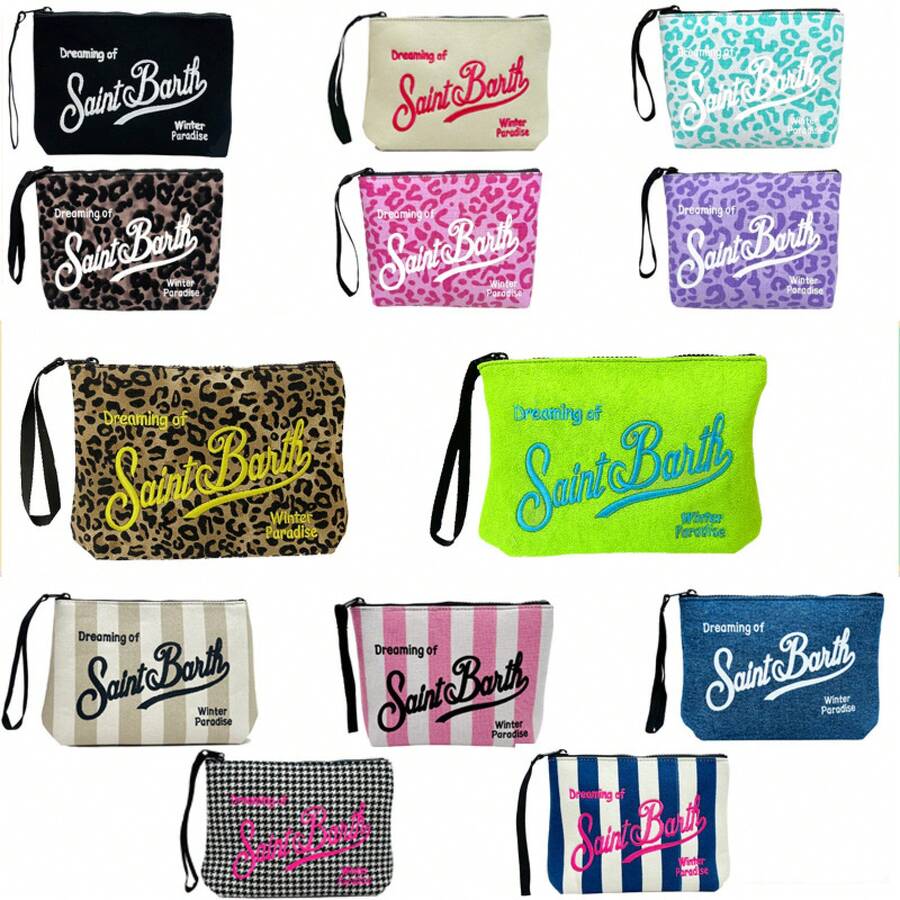 High-Quality Leopard-Print Clutch Bag, European And American Casual Large-Capacity Dog-Tooth Denim Clutch Bag, Striped Handbag. - Cầm một chiếc áo phông đen in họa tiết da báo. - Xem 1