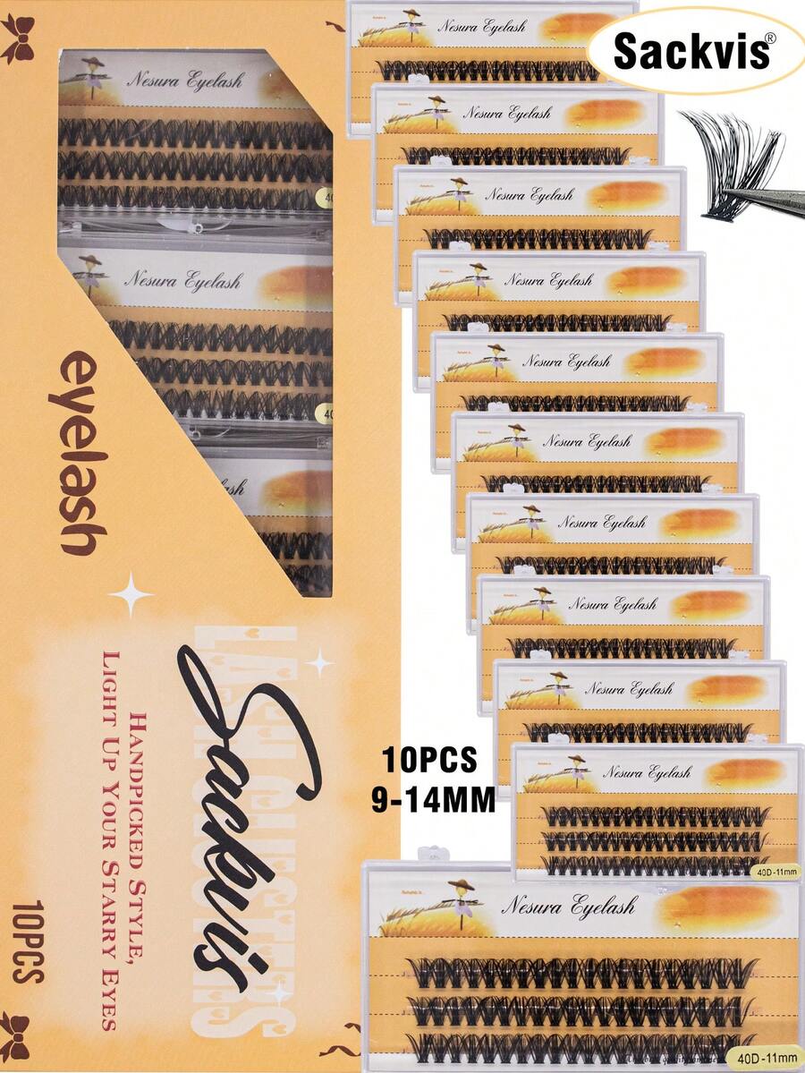10 Boxes 10D-50D 600pcs Individual Lash Clusters 9-14mm Soft Lightweight Reusable False Eyelashes Makeup Natural,Fluffy,Wispy,Soft,Reusable - View 1
