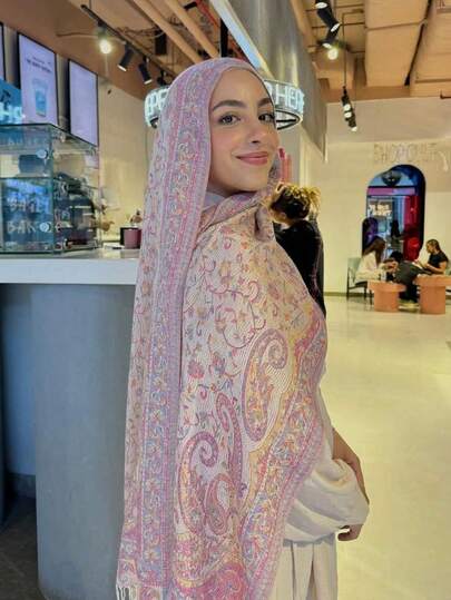 1pc Women's Paisley Pattern Embroidered Pashmina Scarf, Bohemian Vintage Tassel Shawl, Soft & Comfortable Long Scarf, Casual Versatile Daily Wear
