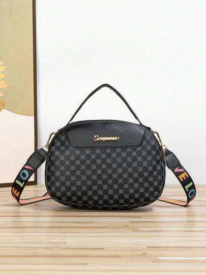 Fashionable Casual Colorful LOVE Strap Bag, Retro Floral Polka Dot Camera Crossbody Handbag
