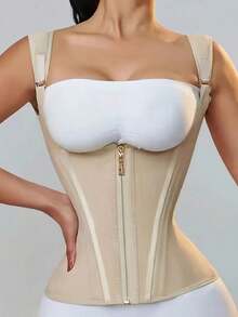 1pc Button Front Zipper Closure Slimming Corset Belt Women, Waist Trainer - Màu Khaki - Xem 6