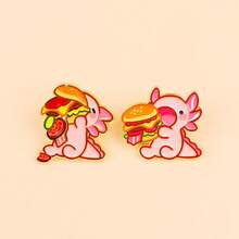 汉堡巨人蝾螈珐琅胸针 可爱海洋动物胸针翻领别针徽章 背包服装配饰 时尚珠宝礼品 - 粉色 - 查看 9