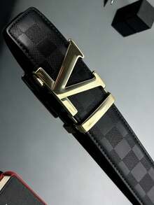 1pc Minimalist Versatile Men's Belt, Letter V Automatic Buckle Leather Belt, Casual Jeans Belt, Business Casual Belt, Suitable Gift For Boyfriend - Multicolor - View 6