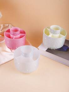 1 pieza Organizador giratorio de 360° para brochas de maquillaje, diseño de compartimentos transparentes para lápiz labial, hisopos de algodón, lápiz de cejas, herramientas para uñas - Multicolor - Ver 6