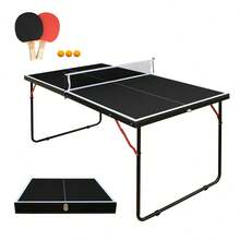 4.5ft Black Table Tennis Table Foldable & Portable Ping Pong Table Set With Net And 2 Ping Pong Paddles For Indoor Outdoor Game - Black + MDF - 查看 8