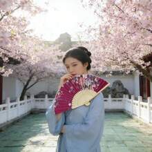 单面缎面折扇，多种颜色可选，女士折扇，日式日常扇 - 常規 - 查看 4