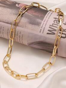 1pc Exaggerated Thick Chain Necklace, Personalized Chunky Chain Choker Necklace Suitable For Women's Daily Matching, Dating, Party, Travel - Yellow Gold - View 3