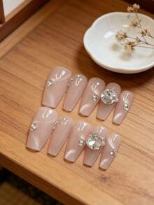 10pcs/Pack Japanese Style Nude Cat Eye Rhinestone Nail Art Stickers, Removable Nail Decals With Elegant Look - Multicolor - View 3