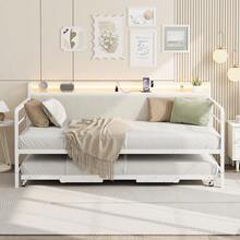 Sofá Cama con rodar, Marco de Cama de tamaño Individual con cabecera tapizada de Pana, Metal Resistente, para Sala de Estar, recámara y habitación de - negro - Ver 4