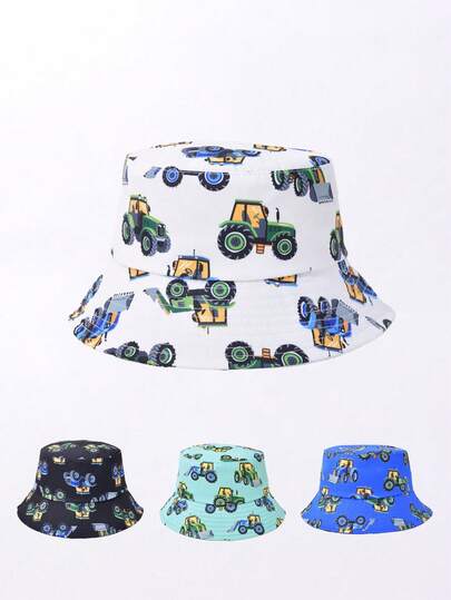 1顶儿童（1-4岁）透气工程机械图案渔夫帽，适合日常休闲穿着和户外活动，春夏款