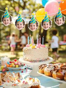 Custom Birthday Hat Face Banner, Custom Bday Face Photo Banner, Birthday Banner, Custom Head On A Banner - Multicolor - View 4