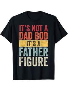1 Pc Men's Clothing Dad Bod Father Figure Printed Black Tshirt, Graphic Tee, Summer Tops, Shirt, Unisex Casual Crew Neck Tshirt, Plus Size Men's 5XL, Lightweight 220 G/M² Knitted Fabric, Machine Washable, Suitable For Spring/Summer/Autumn Wear, Father's Day, Christmas, Thanksgiving - 黑色 - 查看 1