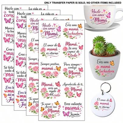 4 Packs Spanish Floral Butterfly Mother'S Day Inspirational Quotes | UV DTF Vinyl Stickers, Scratch-Resistant, Suitable For Mugs, Coffee Cups, 16oz Glass, Phone Cases, Ceramic Cups, 16oz Water Bottles, Car Decor, Labels - Enthusiasts