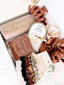 Personalized Name Gift Set (1 Customizable Water Bottle, 1 Shark Hair Clip, 2 Gold Foil Hair Clips, 1 Gold Twist Bracelet, And 2 Satin Hair Ties) Ideal As Bridesmaid Gift, Personalized Birthday Gift, Engagement Gift, Christmas Gift, As Well As Bridesmaid Proposal, Wedding, Birthday, Party, Valentine's Day Gift And Other Occasions - Multicolor - View 8