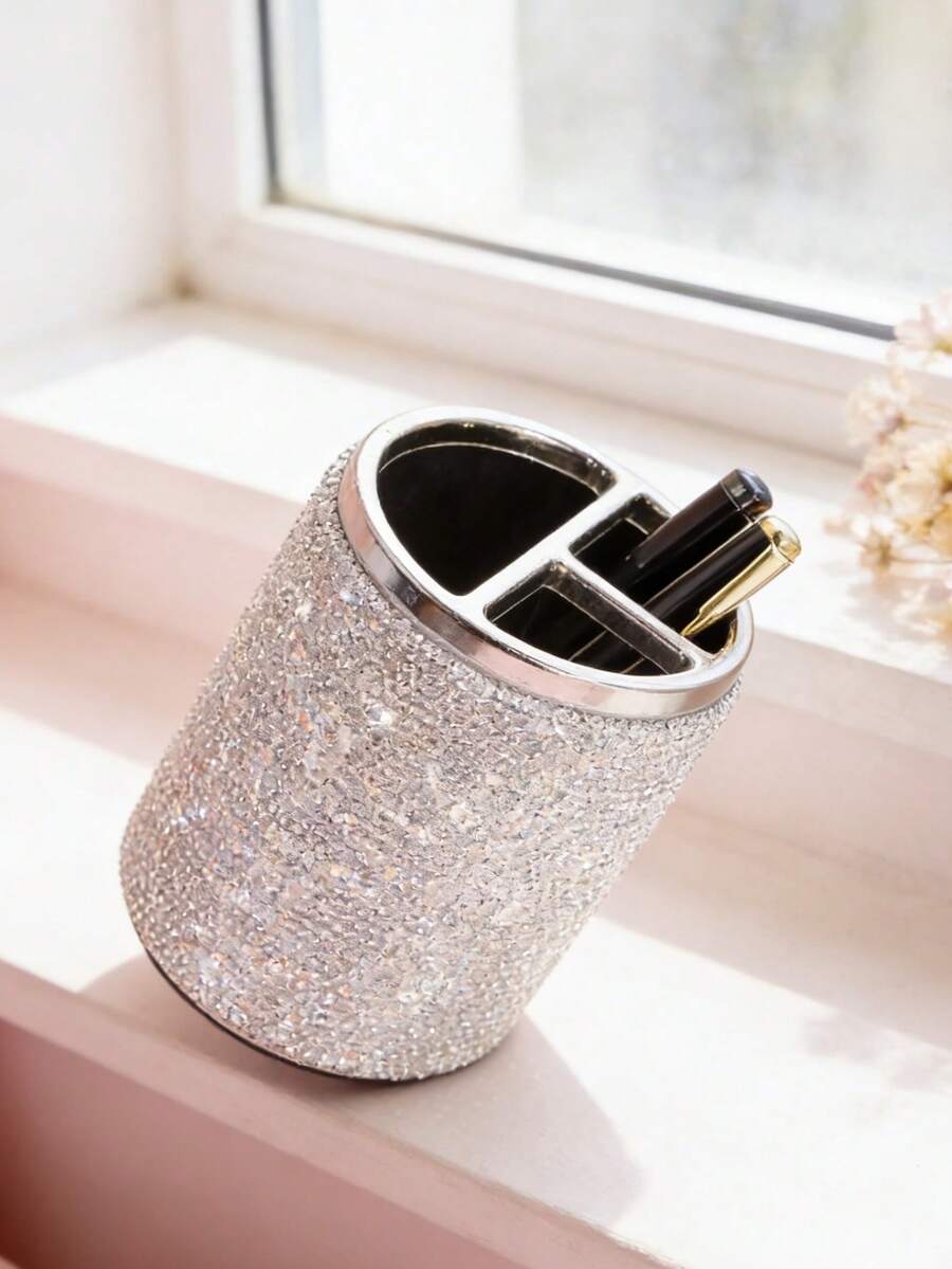 大容量奢华水晶水钻化妆刷、口红、眉笔收纳盒 - 查看 1