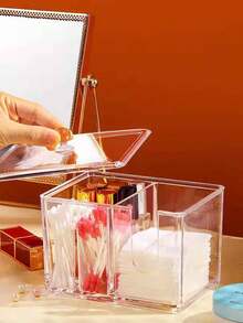 1个透明亚克力化妆棉/棉签收纳盒，多功能卸妆棉收纳盒 - 無色 - 查看 2