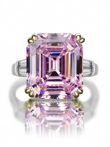XUJIA 1 pieza Anillo de cóctel de plata de ley 925 para mujer, con incrustación de circonita cúbica de alta calidad, disponible en color blanco/rosa/amarillo, tamaño 14x16mm, aproximadamente 15 quilates, regalo perfecto para bodas y fiestas - AB-R5S-002 - Ver 19