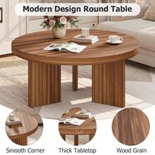 Mesa auxiliar de 33,5 pulgadas, mesa central moderna circular, mesa de centro baja de madera, con 3 patas resistentes y tablero de 1,3 pulgadas de grosor, para salón y dormitorio - Nuez - Ver 3