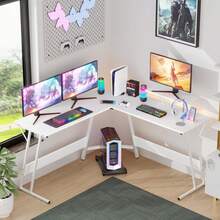 L Shaped 51 Inch Gaming Desk,Corner Computer Desk,PC Gaming Desk,Writing Workstation With Large Monitor Stand For Home Office,White - L - 查看 2