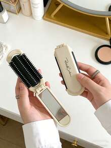 1pc White Foldable Comb With Built-In Mirror, Portable Travel Hair Brush, Easy Storage, Gift For Women, Hair Brush, Hair Clip, Hairdressing Tool, Hair Care Products And Accessories, Travel Essentials, Back To School, Holiday - Multicolor - View 4