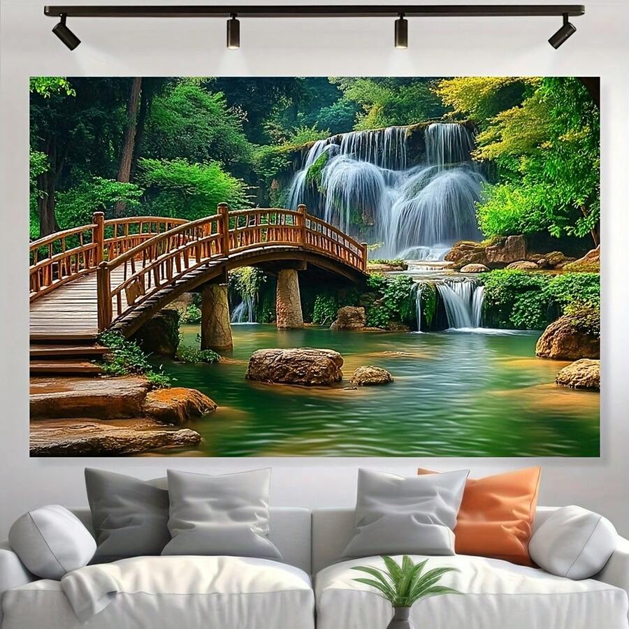 Vải thảm trang trí họa tiết Vườn Nhiệt đới - Núi và Thác nước, sang trọng, thích hợp làm thảm trang trí đám cưới, sinh nhật, kỷ niệm, hoàn hảo cho trang trí sân vườn, nhà cửa và không gian sự kiện quanh năm. - 2 - Xem 1