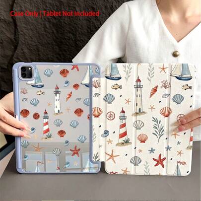 1 Piece Coastal Lighthouse Protective Folio Tablet Cases With Pen Holder,Compatible With 10.9/10.2/ Air 5th Gen/Pro11/10th/9.7/Air 2/ (7th Gen)/ (8th Gen)/ Air 4/5/ Pro 11/ 10th Generation 10.9-Inch 2022 Smart Case/ Air 13(M3 2025)/ Air 11(M3 2025)/ Air 11(M3 2025)/ 11(A16 2025), Auto Sleep/Wake Function/Stylish Tablet Accessories