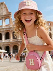 2pcs/Set Girls 26 Letter Pink Sweet Pink Rose Graphic Bucket Hat Set, Fashionable Style Type,Beach Sun Protection Hat, Suitable For Holidays, Outdoor Activities, Daily Wear, Birthday Gift - Pink - View 5