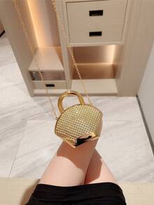 1 件金属贝壳造型迷你晚宴包，个性化时尚链条口红包，适合女士，适用于情人节、派对、约会，可用作单肩包、斜挎包、零钱包、婚礼配饰 - 金色 - 查看 8