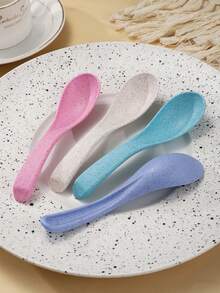 4件套小麦秸秆儿童及成人小勺，创意可爱防滑防烫餐具 - 彩色 - 查看 4