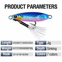 14-100克金属路亚，慢沉铅坠，夜光，带辅助钩，深海钓鱼路亚，适用于金枪鱼、鲑鱼、石斑鱼、鲷鱼、琥珀鱼等鱼类。 - 彩色 - 查看 8