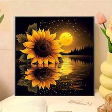 1 pieza [30*30cm/11.8*11.8in][40*40cm/15.7*15.7in] Kit de pintura de diamantes acrílicos 5D, patrón de girasol al atardecer, adecuado para principiantes adultos DIY Mosaico de arte de diamantes, pintura de diamantes DIY de perforación completa, aplicable para decoración de pared de sala de estar, dormitorio, oficina, pintura de arte sorpresa, regalo de decoración del hogar para familiares y amigos - Sin marco - Ver 2
