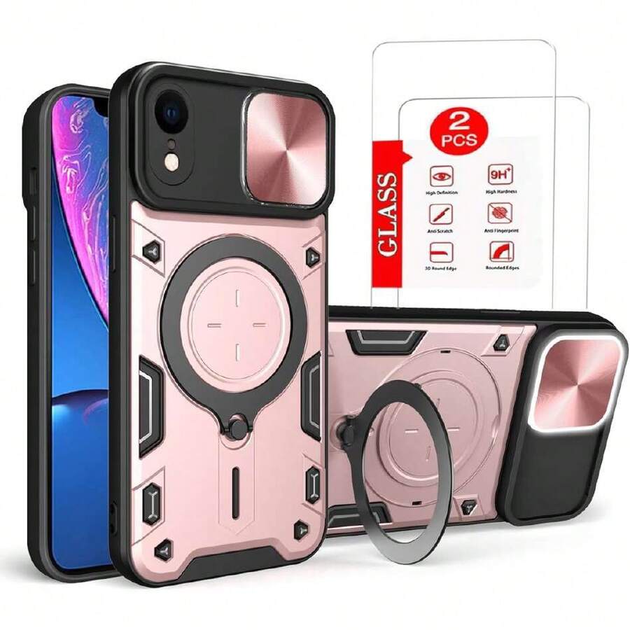 Funda para iPhone XR Capa Case [Não para carregamento sem fios] - con Protector de Pantalla y Soporte de teléfono Incorporado - Rosa,41927602 - Negro - Ver 1