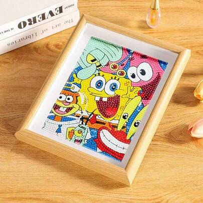  1 pieza Pintura de diamantes 5D con marco de SpongeBob SquarePants - Tema de SpongeBob (con SpongeBob, Patrick Star, Squidward y el Sr. Krabs) ¡Decoración exquisita para salas de estar y dormitorios, regalo artesanal, alternativa a manualidades de Halloween y arte de raspar. Perfecto como regalo de cumpleaños, arte de diamantes, kit de arte de diamantes de alta calidad, regalo para fiesta de Halloween y regalo de Navidad.