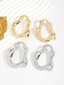 1 Pair Fashion Metal Pendant Earrings, Fish Shape Geometric Hollow Ear Accessories, Suitable Women Vacation Date Birthday Gift Daily Party Casual Wear - Hollowed-out Geometry - View 8