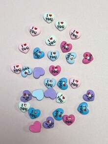 Novo Conjunto com 30 Peças de Encantos de Arte de Unhas em Resina 3D Fofos Y2K Dopamina Rosa, Branco, Vermelho, Roxo, Azul, Formato de Coração com Letra em Inglês "I Love You", Formato de Caixão, Bottom Plano, Decoração de Capa de Telefone, Suprimentos para Artesanato DIY - Multicolorido - Visão 6