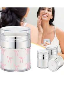 Bow Tie Pattern Airless Pump Bottles Jars,Air Pump Container For Cream,Pump Moisturizer Container, Empty Acrylic Makeup Cosmetic Containers With Pump, Refillable Travel Size Containers Airless Lotion Jar With Lid For Thick Moisturizer, Skincare Cream, Clear, Makeup Organizer - MultiWarna - View 3