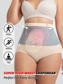 FLARIXA 大码女士无缝高腰塑形运动内裤，提升运动表现，收腹提臀，腰部支撑，防卷边腰带，塑形内衣 - 杏色 - 查看 4