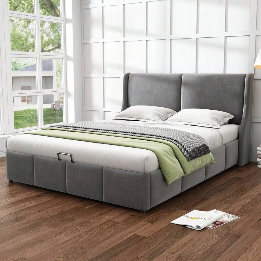 Bed Bases & Foundations - Gray + Velvet + 140cm*190cm - View 1