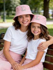 1 Pc Mother-Child Bucket Hat Children Sun Hats Girls Pink Outdoor Fishermen Caps Running Hiking Cap Basin Breath Casual Leisure Beach Cap - Pink - View 4