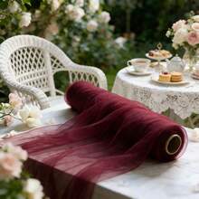 1pc, 10m/16m/30m/50m Burgundy Chiffon Wedding Arch Decor, Transparent Chiffon, Polyester Material, Solid Burgundy Color, Suitable For Wedding Arch, Aisle, Bridal Shower, Chair Back Decor, Ceiling, Banquet, Ceremony, Outdoor Garden Birthday & Anniversary Party, Wedding Decoration, Party Backdrop And Holiday Decor. - View 14
