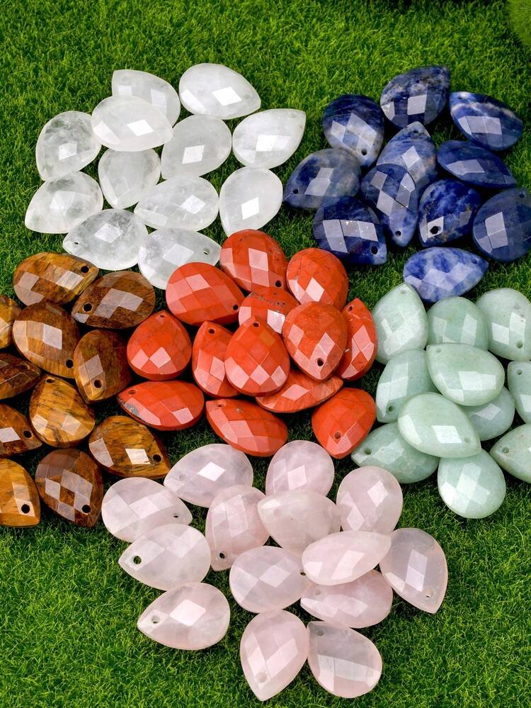 2pcs Natural Tiger's Eye And Red Jasper Exquisite Faceted Teardrop Pendants For DIY Earrings And Necklaces-13*18*6mm Rose Quartz Ornaments.The Perfect Handmade Gifts For Friends And Family. (Natural Stone Colours And Shades Are Random) - Multicolor - View 12