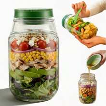 2pcs/1pc Salad Container Made Of Mason Jar, Featuring A Side Opening, Perfect For Carrying Lunch With A Space For Condiments. For Use In The Microwave, Dishwasher, And Fridge. Great For Meals At Work, Dinner, Or On The Go. A Useful For The Kitchen - Multicolor - View 13