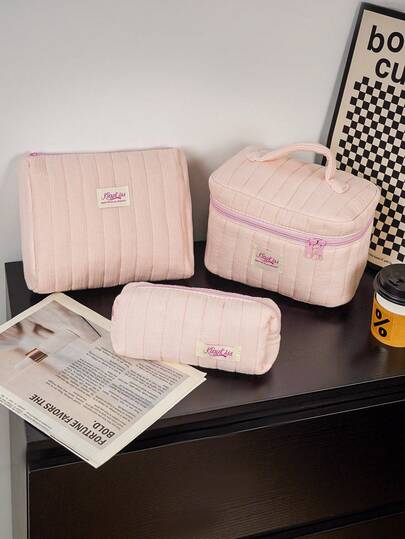 1 pieza/Set Bolsa de maquillaje rosa linda y portátil de unicolor acolchada, bolsa de viaje multifuncional para el hogar, organizador de cosméticos, bolsa de cosméticos, organizador de joyas, bolsa de almacenamiento multifuncional para mujer con cierre de cremallera para cosméticos, brochas, cuidado de la piel, teléfono móvil, monedas, artículos pequeños, bolsa de maquillaje, bolsa de cuidado de la piel, decoración del hogar, regalos para damas de honor, regalos para mamá, regalos de cumpleaños, regalos para maestros, regalos para amigos, regalos de regreso a la escuela, artículos esenciales de viaje, artículos esenciales de crucero, artículos esenciales de dormitorio