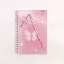 A5 Spiral Notebook + Butterfly Ballpoint Pen, With Double Coils - 60 Pages Per Book, Elegant Love Letter And Butterfly Design, Lined Paper Diary Notebook, Ideal As Gift, Girls' Journal, Office Or School Supplies - Multicolor - View 3