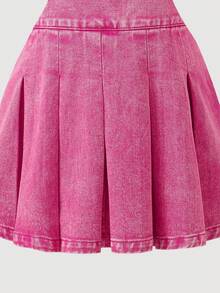 Tween GirlsDenim Suspender Dress, New Summer Fashion Y2K Millennium Style Fuchsia Pleated Jumpsuit Dress - Hot Pink - View 9