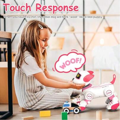 Perro electrónico RC activado por voz para niños (3 colores) - Juguete mascota mecánico con control remoto, juguete mascota mecánico interactivo, compañero de juego perfecto para niños - Perro robot de trucos divertido para niños, compañero de juego divertido para niños y niñas | Juguete mecánico inteligente para la educación temprana de los niños, regalo para cumpleaños/Navidad/Día del Niño/Año Nuevo/Halloween/Pascua/Vacaciones