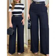 Women's Wide-Leg Pants, Tailored Style, High Waist With Belt, Pockets, Elegant, Luxurious, , Blogger Style - Multicolor - View 5