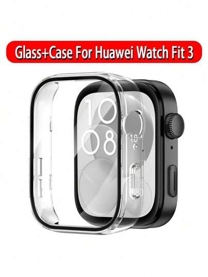1 pieza Funda protectora transparente minimalista para Watch Fit 3, hecha de material PC duro, incluye protector de pantalla de vidrio templado, cobertura completa, anti-caída y arañazos, táctil sensible de alta definición, recortes precisos, carcasa de una sola pieza ultra delgada, adecuada para el smartwatch Watch Fit 3.