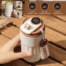 Caneca de café com visor de temperatura de 450 ml/15,2 oz, caneca de viagem aquecida com sensor de toque de aço inoxidável, copo esportivo de alta qualidade para atividades ao ar livre, copo portátil para escritório - Castanho - Ver 3