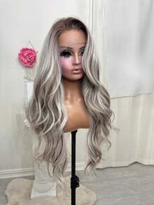 Highlight Ash Blonde Body Wave Synthetic Wigs Natural Looking 13x4 HD Lace Front Wigs For Women Blonde Colored Glueless Lace Frontal Wig Water Wave Synthetic Heat Resistant Fiber Wigs For Daily Wear - 漸層金髮女郎 - 查看 6